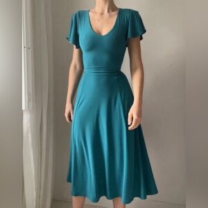 NWT AYM Ava Reversible Midi Dress • Teal • Corset Back • Double Lined • Size S